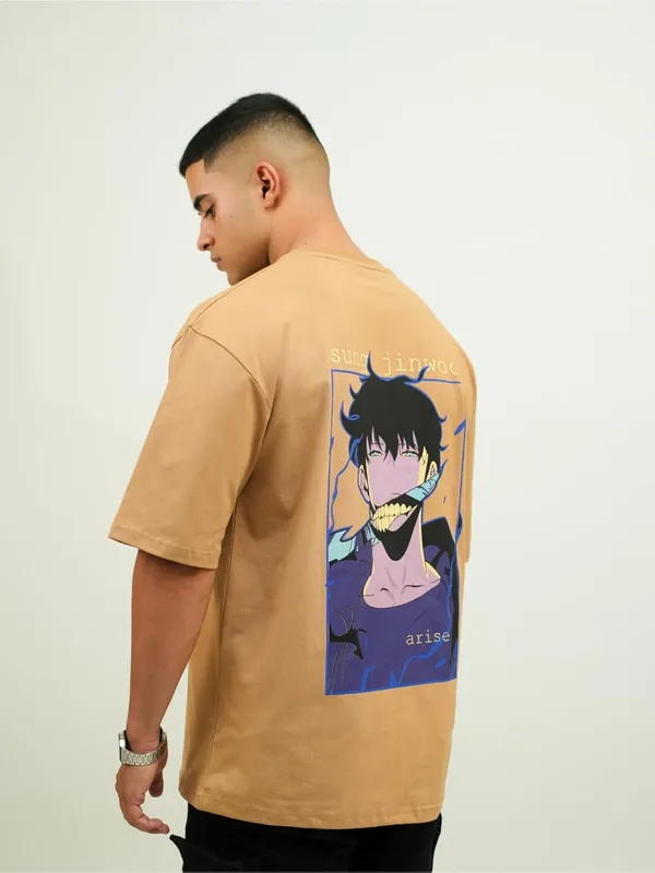 Beige_100%_Cotton_Lycra_Oversized_Fit_T-Shirt_For_Men