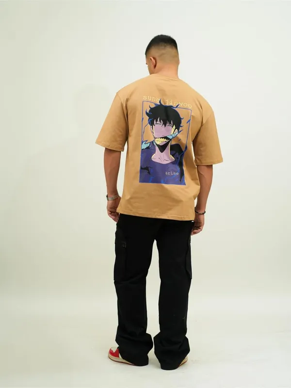 Beige_100%_Cotton_Lycra_Oversized_Fit_T-Shirt_For_Men