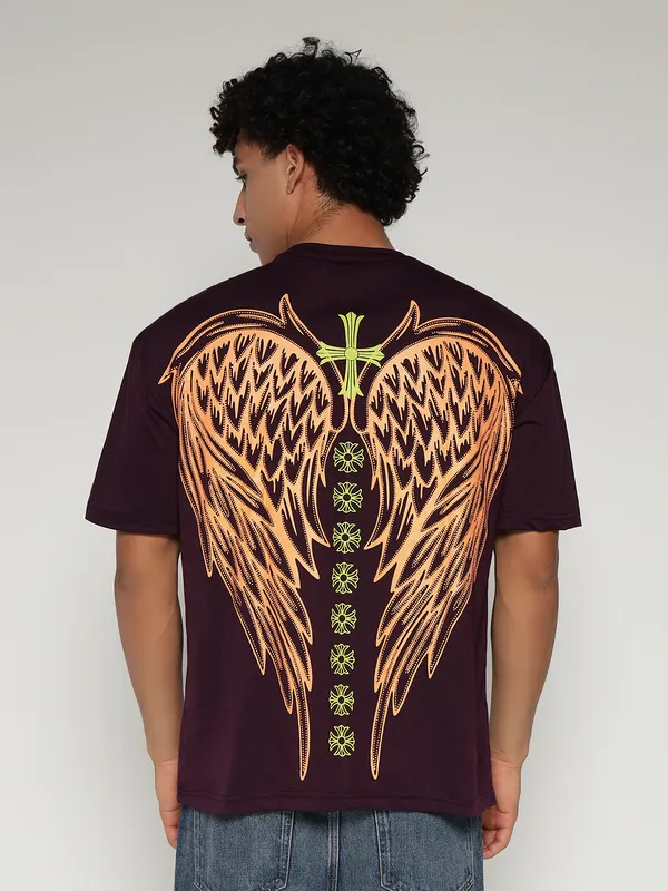 Wine_Cotton_Lycra_Oversized_Fit_T-Shirt_For_Men