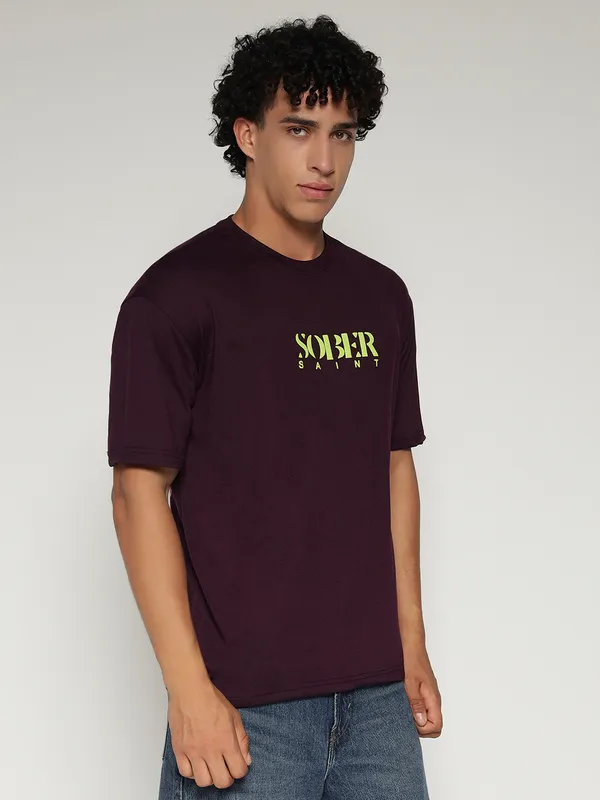 Wine_Cotton_Lycra_Oversized_Fit_T-Shirt_For_Men