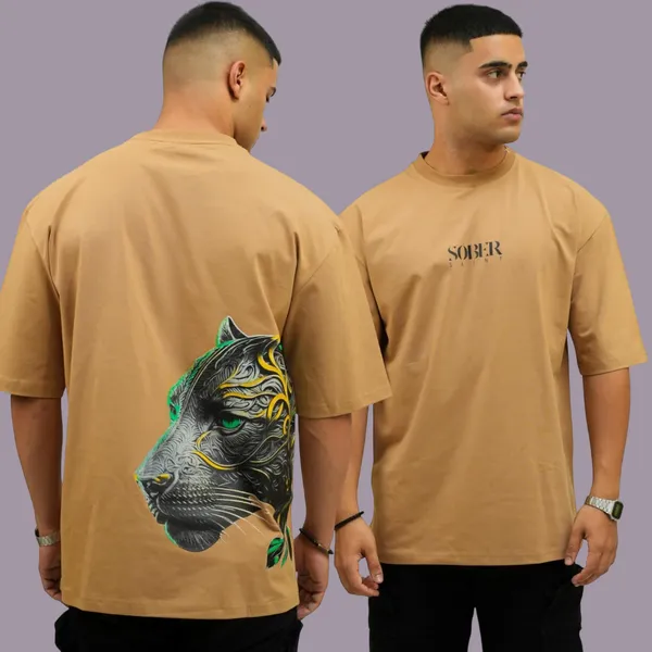Beige_Cotton_Lycra_Oversized_Fit_T-Shirt_For_Men