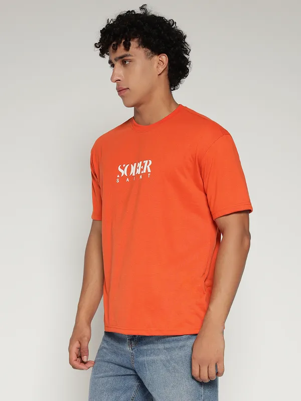 Orange_Cotton_Lycra_Oversized_Fit_T-Shirt_For_Men