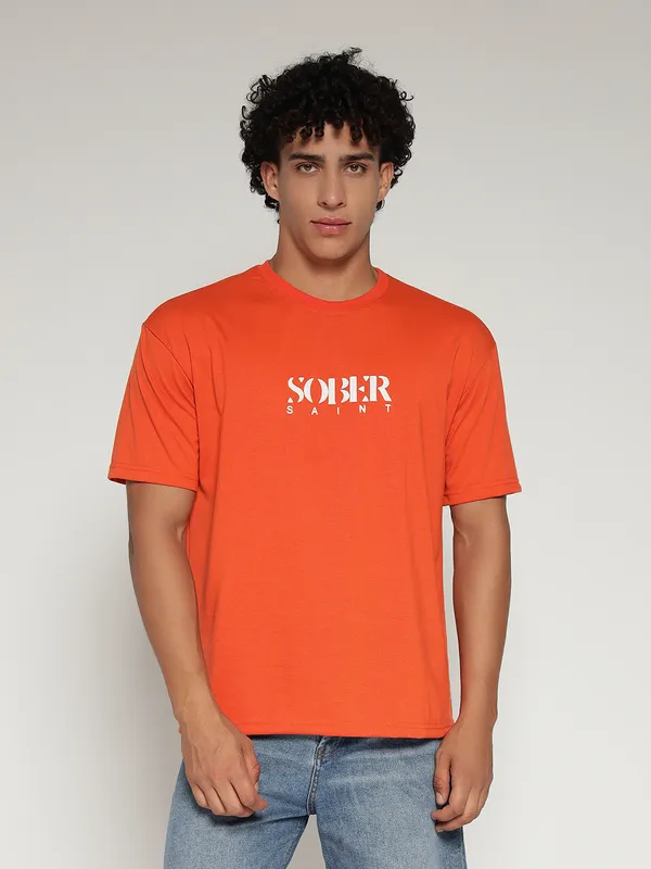 Orange_Cotton_Lycra_Oversized_Fit_T-Shirt_For_Men