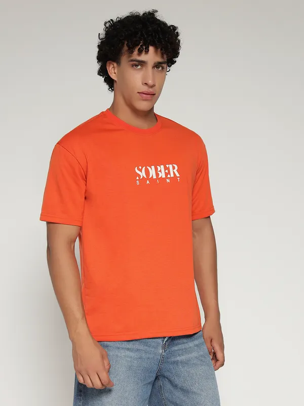 Orange_Cotton_Lycra_Oversized_Fit_T-Shirt_For_Men