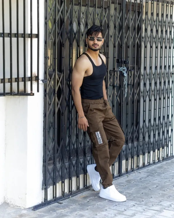 Coffee_Cotton_Casual_Cargo_Pants_|_For_Men