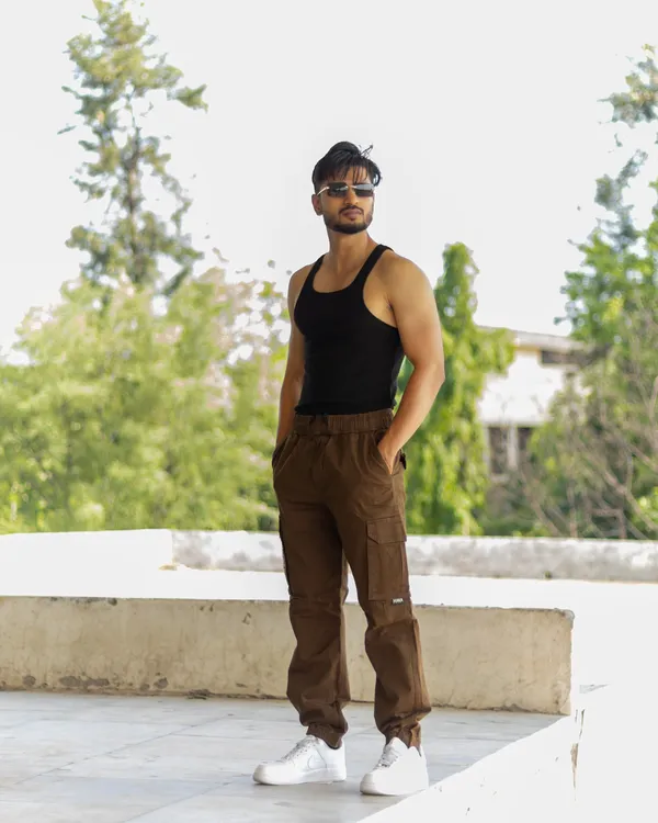 Coffee_Cotton_Casual_Cargo_Pants_|_For_Men