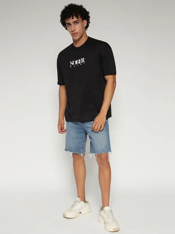 Black_Cotton_Lycra_Oversized_Fit_T-Shirt_For_Men