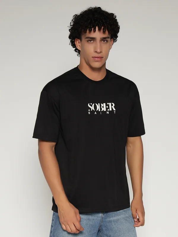 Black_Cotton_Lycra_Oversized_Fit_T-Shirt_For_Men