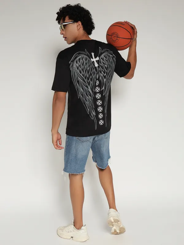 Black_Cotton_Lycra_Oversized_Fit_T-Shirt_For_Men