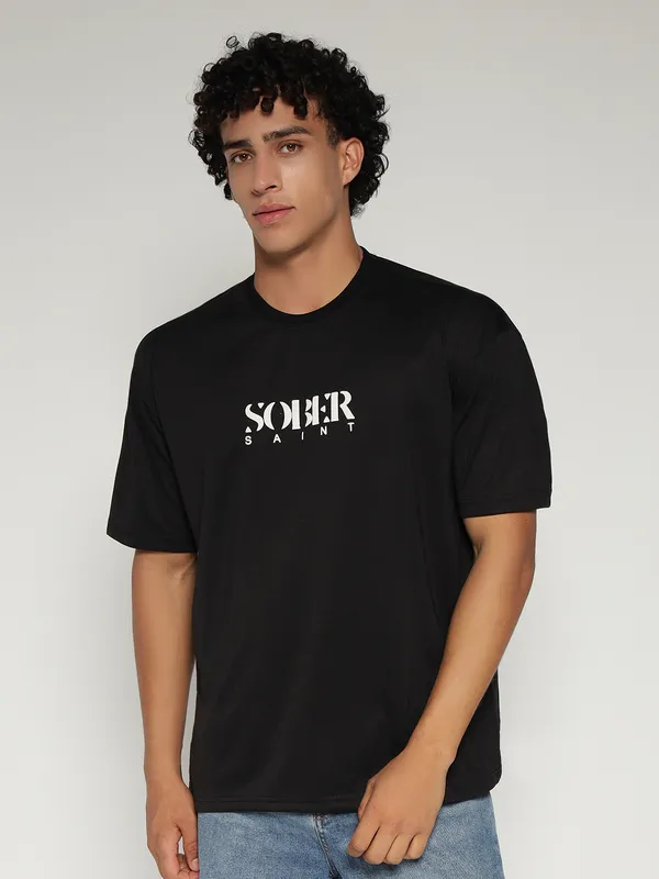Black_Cotton_Lycra_Oversized_Fit_T-Shirt_For_Men