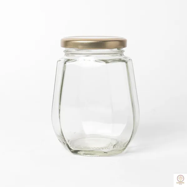 Transparent_Octagonal_Glass_Jar_Container_(375_Ml)_With_Rust_Proof_Air_Tight_Lid,_Suitable_To_Use_In_Home/Office/Kitchen_For_Beverages/Oils/Ghee/Jams/Pickle_(Pack_Of_6)