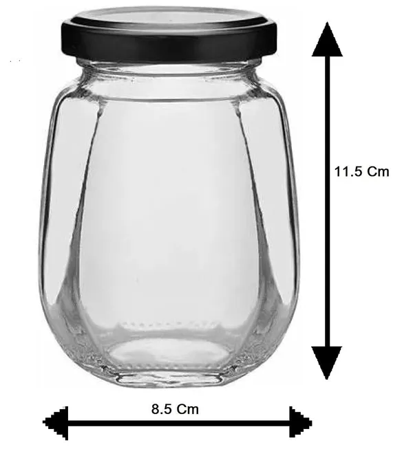 Transparent_Octagonal_Glass_Jar_Container_(375_Ml)_With_Rust_Proof_Air_Tight_Lid,_Suitable_To_Use_In_Home/Office/Kitchen_For_Beverages/Oils/Ghee/Jams/Pickle_(Pack_Of_6)