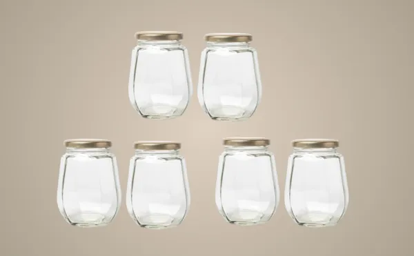 Transparent_Octagonal_Glass_Jar_Container_(375_Ml)_With_Rust_Proof_Air_Tight_Lid,_Suitable_To_Use_In_Home/Office/Kitchen_For_Beverages/Oils/Ghee/Jams/Pickle_(Pack_Of_6)