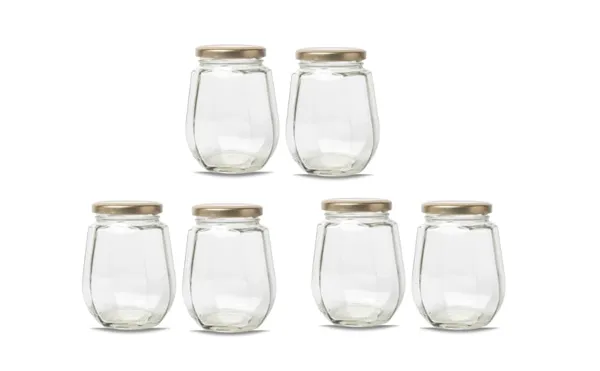 Sunshine_Global_Source_Octagonal_Glass_Jar_Container_(375_ml)_with_Rust_Proof_Air_Tight_Lid,_Suitable_to_use_in_Home/Office/Kitchen_forBeverages/oils/ghee/jams/pickle_Set_(6)_(6)