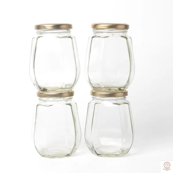 Transparent_Octagonal_Glass_Jar_Container_(375_Ml)_With_Rust_Proof_Air_Tight_Lid,_Suitable_To_Use_In_Home/Office/Kitchen_For_Beverages_(Pack_Of_4))
