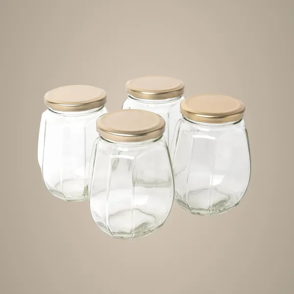 Transparent_Octagonal_Glass_Jar_Container_(375_Ml)_With_Rust_Proof_Air_Tight_Lid,_Suitable_To_Use_In_Home/Office/Kitchen_For_Beverages_(Pack_Of_4))