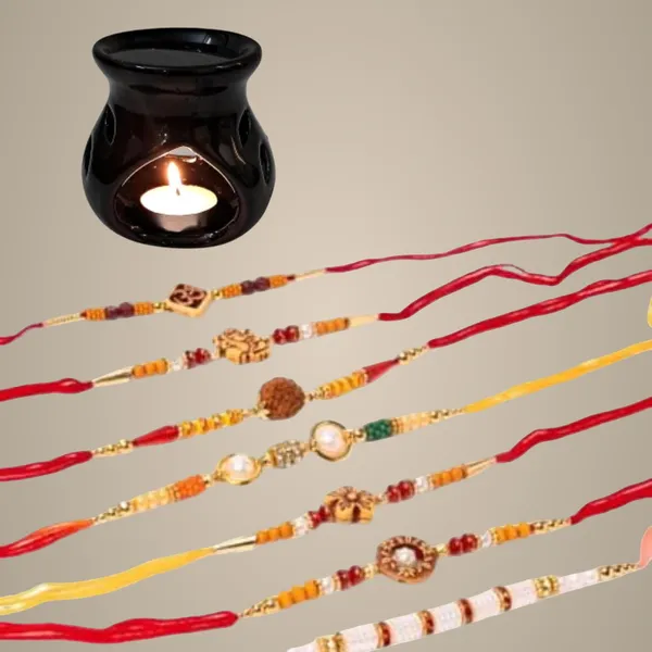 Black_Designer_Rakhi_For_Brother,_With_Ceramic_Clay_Candle_Operated_Aroma_Burner(Pack_Of_7_Rakhi)