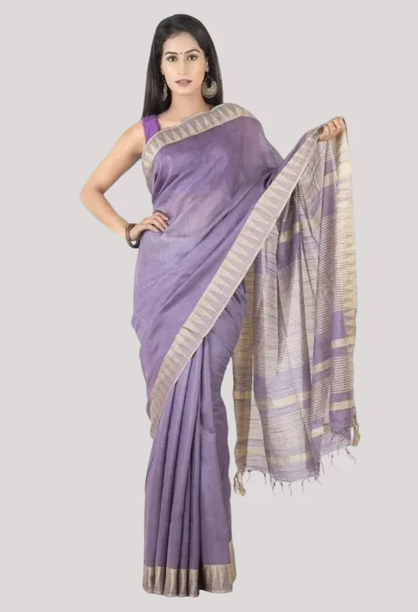 Mambae_Purple_Handloom_Semi_Tussar_Silk_Temple_Border_Bhagalpuri_Saree