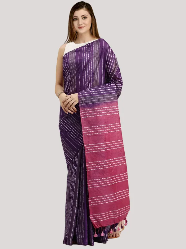 Palatinate_Purple_&_Mulberry_Pink_Kota_SIlk_Bhagalpuri_Handloom_Striped_Two_Dye_Saree
