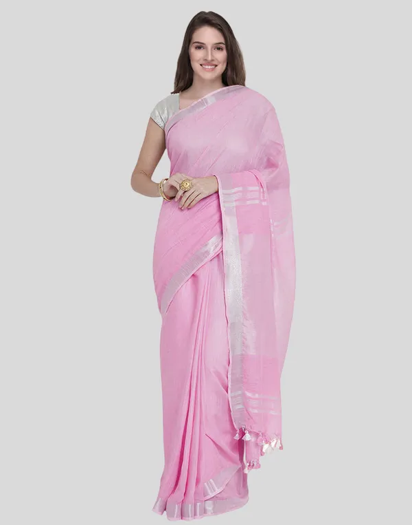 Authentic_Amaranth_Pink_Handloom_Pure_Linen_Bhagalpuri_Saree_with_Blouse_Piece