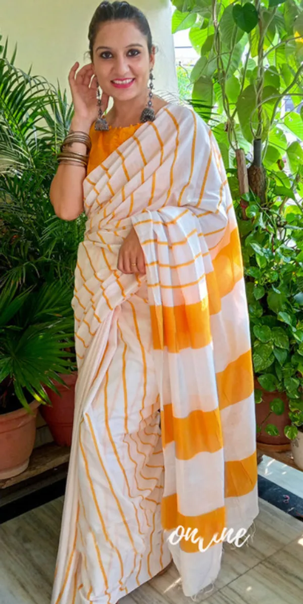 Gamboge_Yellow_Cotton_Soft_Silk_Striped_Handloom_Bhagalpuri_Saree