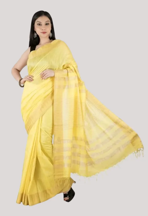 Deffy_Yellow_Handloom_Semi_Tussar_Silk_Temple_Border_Bhagalpuri_Saree