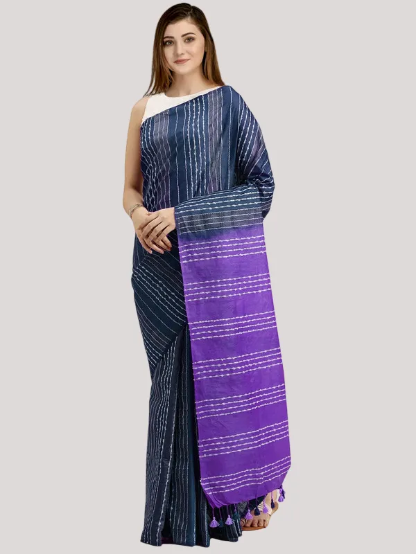 Klein_Blue_&_Lavender_Purple_Kota_SIlk_Bhagalpuri_Handloom_Striped_Two_Dye_Saree