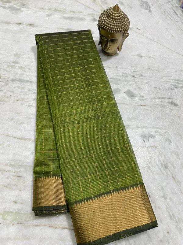 Authentic_Cotton_Silk_Handloom_Bhgalpuri_Check_Saree_with_Gold_Zari_Border_for_Women_(_SB-100145_Apple_Green)