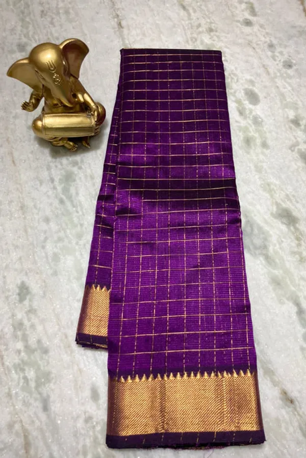 Authentic_Cotton_Silk_Handloom_Bhgalpuri_Check_Saree_with_Gold_Zari_Border_for_Women_(_SB-100149_Byzantium_Purple)