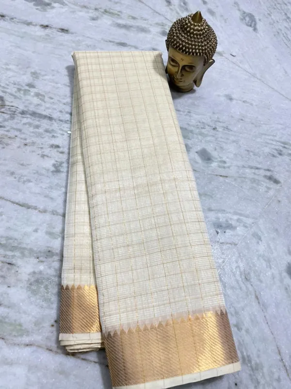 Authentic_Cotton_Silk_Handloom_Bhgalpuri_Check_Saree_with_Gold_Zari_Border_for_Women_(_SB-100162_White)
