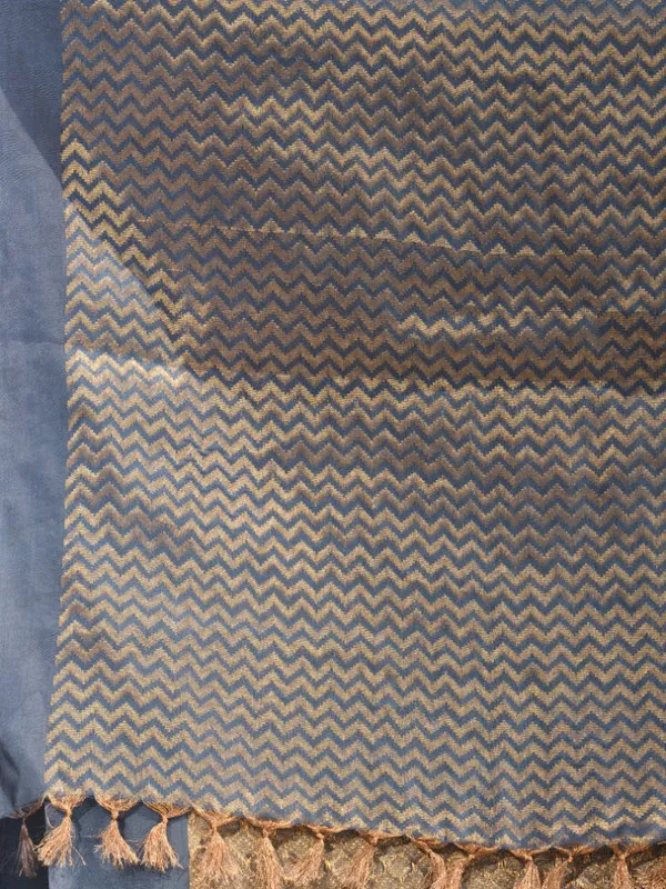 Authentic_Gunmetal_Grey_Linen_Tissue_Silk_Handloom_Bhagalpuri_Weaving_Motif_Designer_Saree