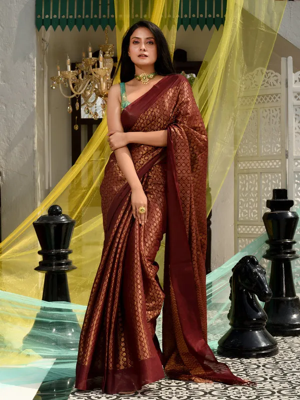 Authentic_Maroon_Red_Maroon_Red_Linen_Tissue_Silk_Designer_Handloom_Bhagalpuri_Saree