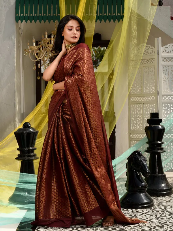 Authentic_Maroon_Red_Maroon_Red_Linen_Tissue_Silk_Designer_Handloom_Bhagalpuri_Saree