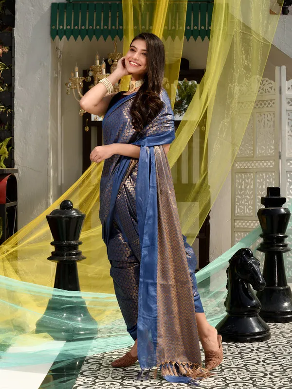 Authentic_Rhinaya_Blue_Bhagalpuri_Linen_Tissue_Silk_Handloom_Motif_Designer_Saree