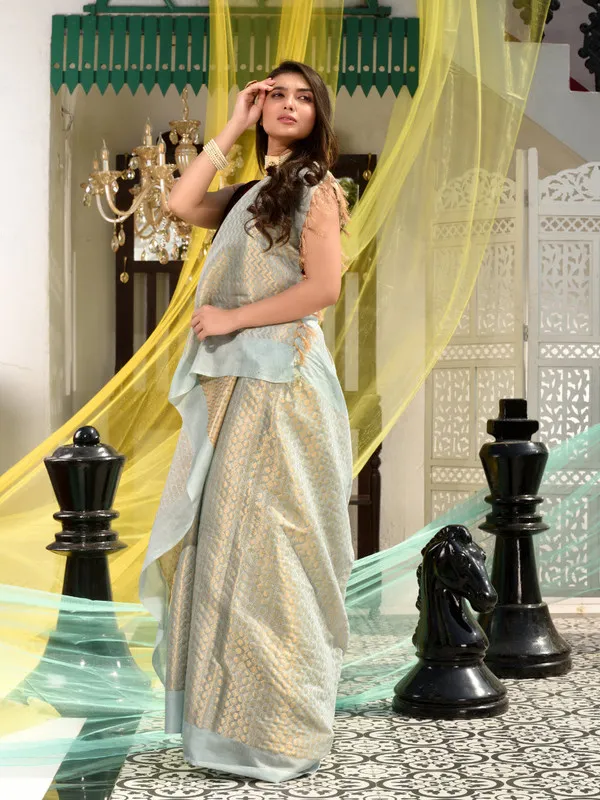 Authentic_Silver_Grey_Designer_Bhagalpuri_Handloom_Weaving_Motif_Saree
