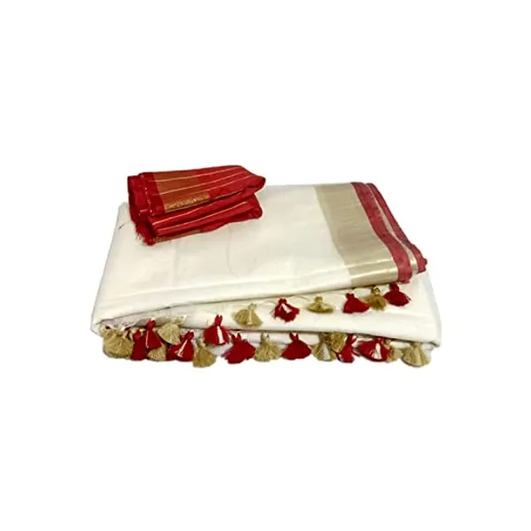 Off_White-Red_women's_Handloom_Bhagalpuri_Linen_Cotton_Blend_Saree_Ethnic_Wear_With_Contrast_Unstitched_Blouse_Piece