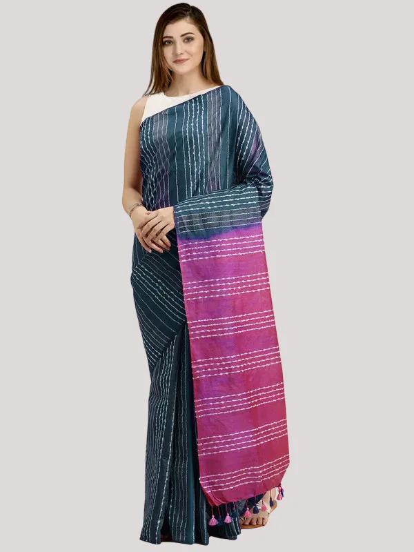 Myrtle_Green_&_Pink_Kota_SIlk_Bhagalpuri_Handloom_Striped_Two_Dye_Saree