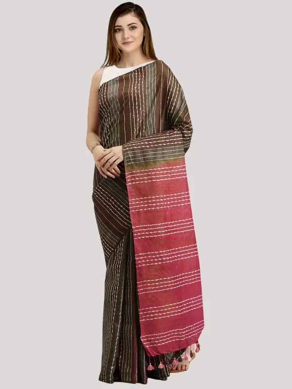 Coyote_Brown_&_Mulberry_Pink_Kota_SIlk_Bhagalpuri_Handloom_Striped_Two_Dye_Saree