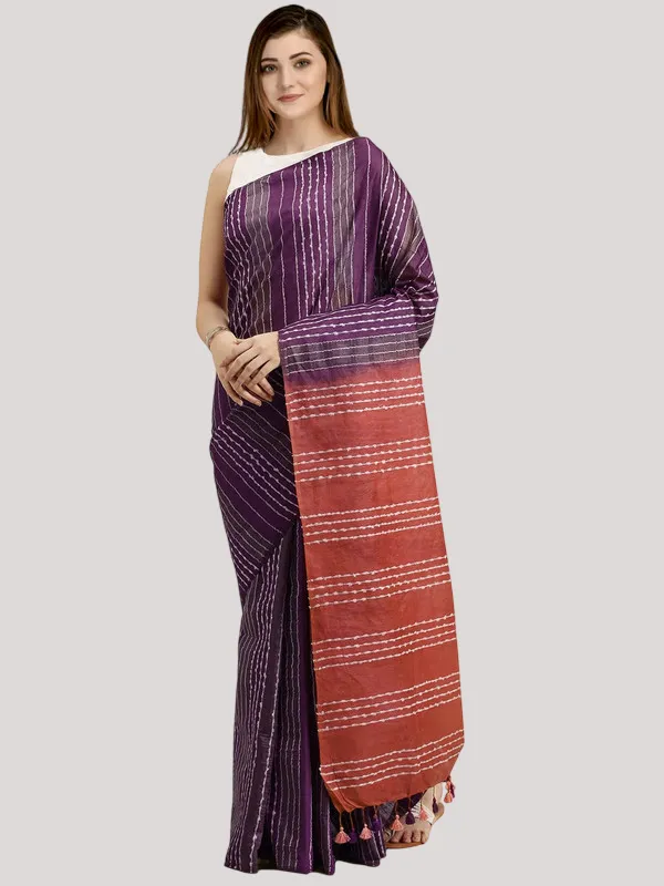Byzantium_Purple_&_Coral_Red_Kota_SIlk_Bhagalpuri_Handloom_Striped_Two_Dye_Saree