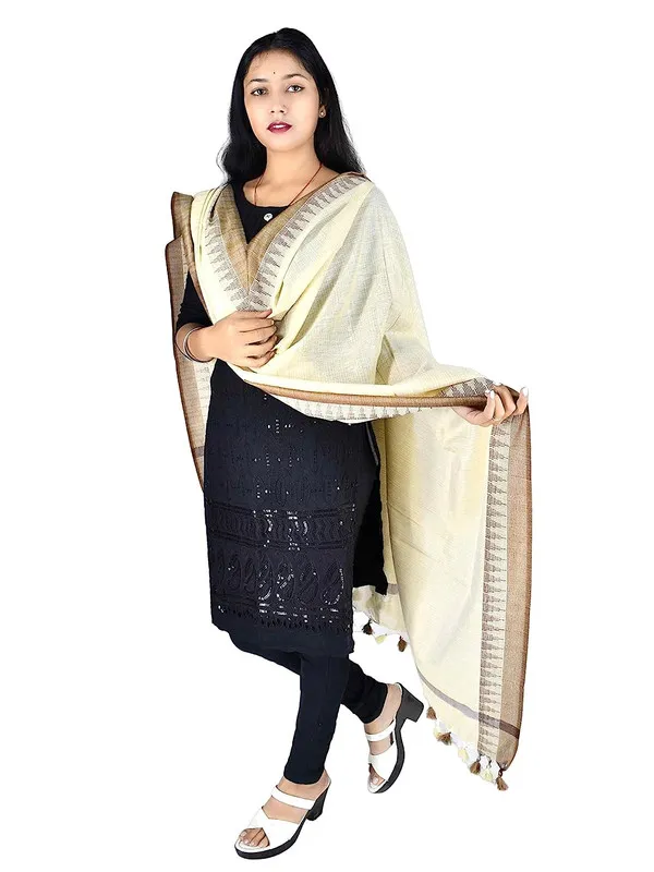 Natural_Textured_Linen_Blend_Handloo_Bhagalpuri_Temple_Dupatta_(Brown)