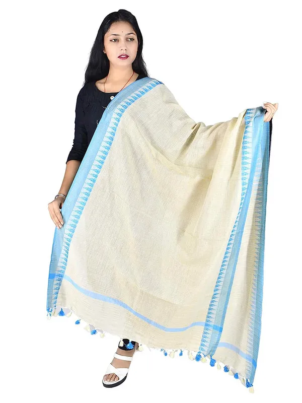 Handloom_Linen_Blend_Temple_Border_Bhagalpuri_Dupatta_(Cyan)