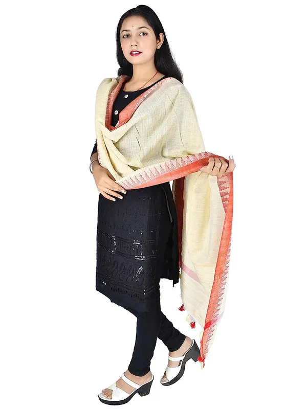 Bhagalpuri_Linen_Blend_Temple_Dupatta_with_Natural_Texture_(Orange)