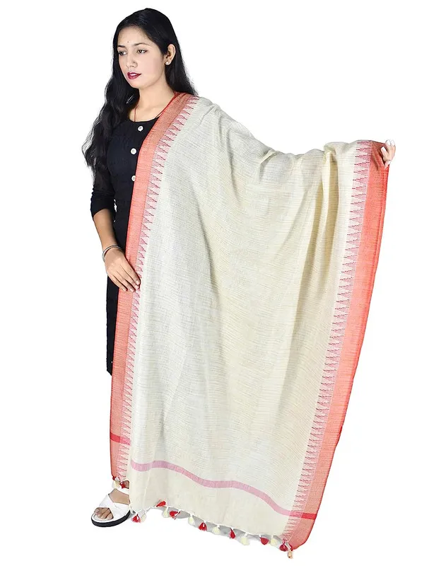 Bhagalpuri_Linen_Blend_Temple_Dupatta_with_Natural_Texture_(Orange)
