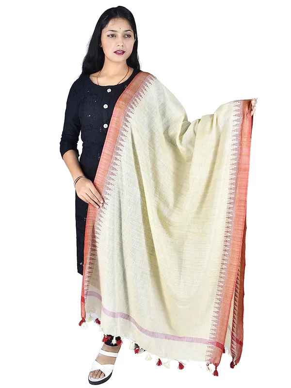 Red_Handloom_Temple_Border_Bhagalpuri_Linen_Blend_Dupatta