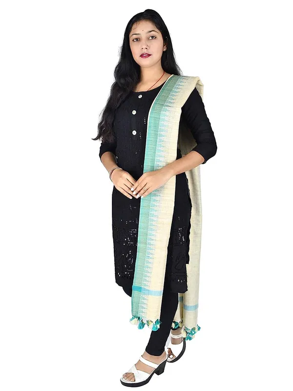 Linen_Blend_Handloom_Bhagalpuri_Temple_Dupatta_with_Color_Border_(Turquoise)