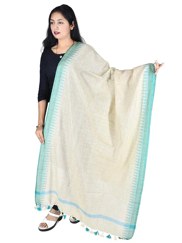 Linen_Blend_Handloom_Bhagalpuri_Temple_Dupatta_with_Color_Border_(Turquoise)