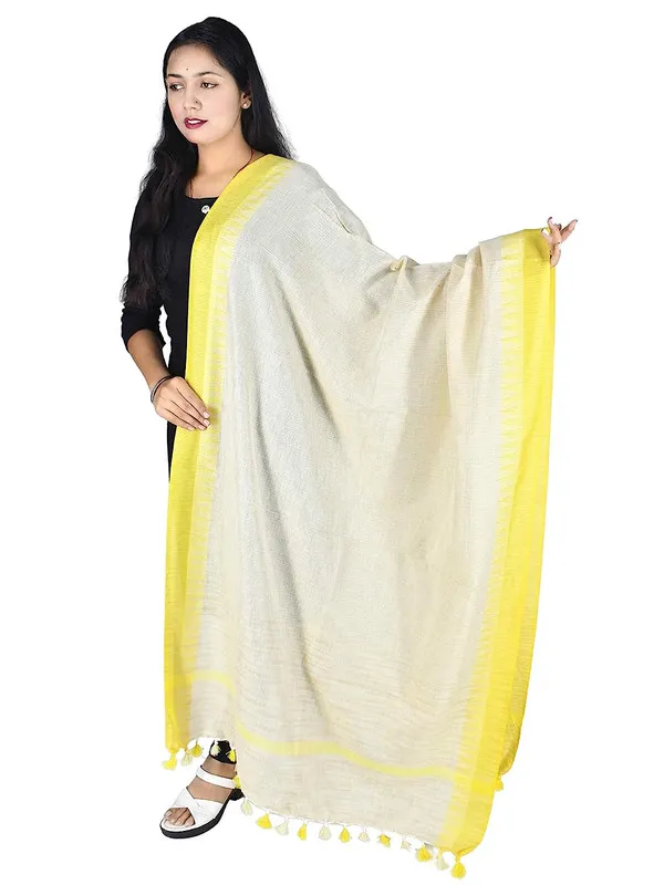 Temple_Border_Handloom_Linen_Blend_Bhagalpuri_Dupatta_(Canary_Yellow)