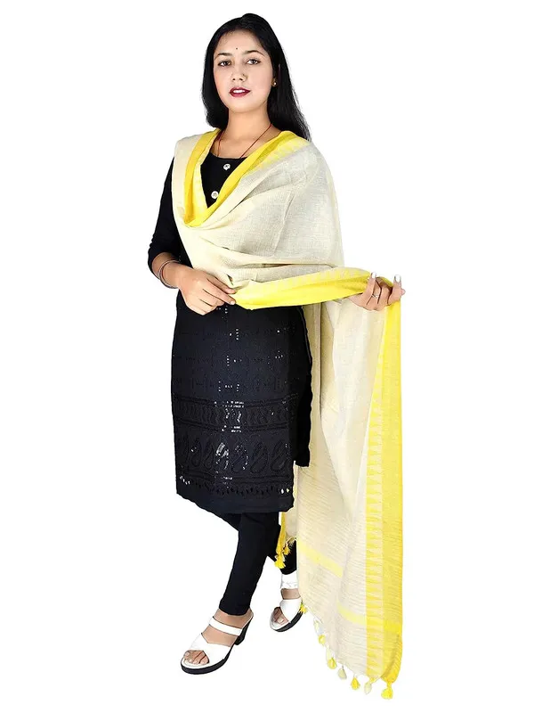 Temple_Border_Handloom_Linen_Blend_Bhagalpuri_Dupatta_(Canary_Yellow)