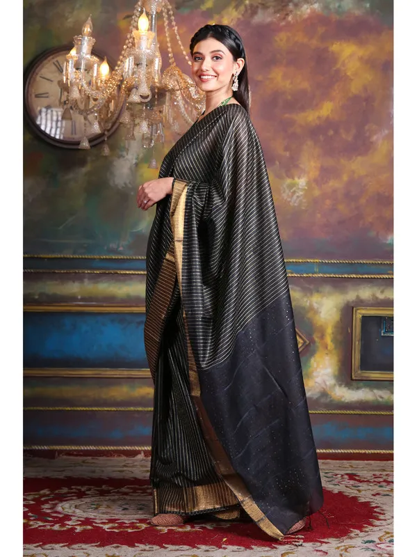 Authentic_Women's_Handloom_Cotton_Silk_Striped_Sequin_Pallu_Bhagalpuri_Saree_(Black)