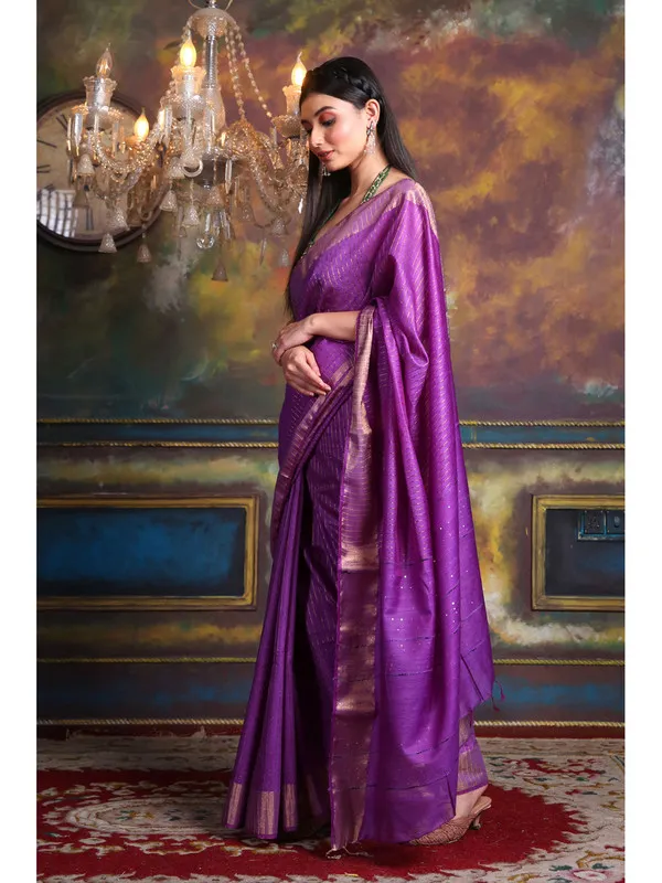 Authentic_Bhagalpuri_Handloom_Cotton_Silk_Striped_Sequin_Pallu_Saree_for_Women_(Electric_Purple)
